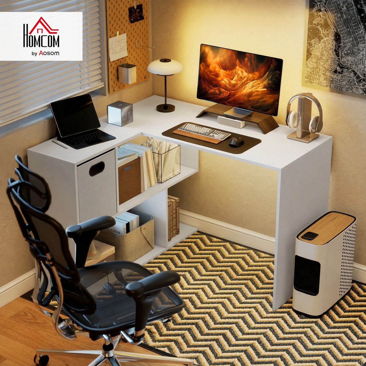 L Shaped Computer Desk, 110 x 100cm Reversible Corner Desk, White