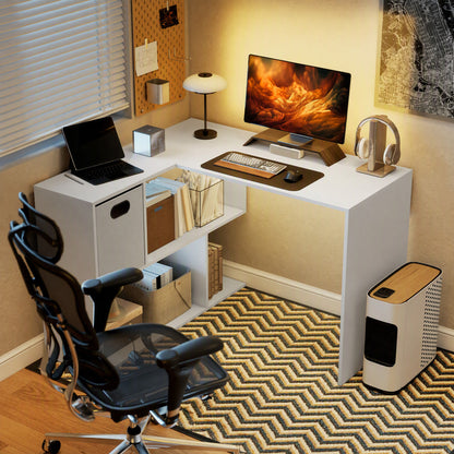 L Shaped Computer Desk, 110 x 100cm Reversible Corner Desk, White