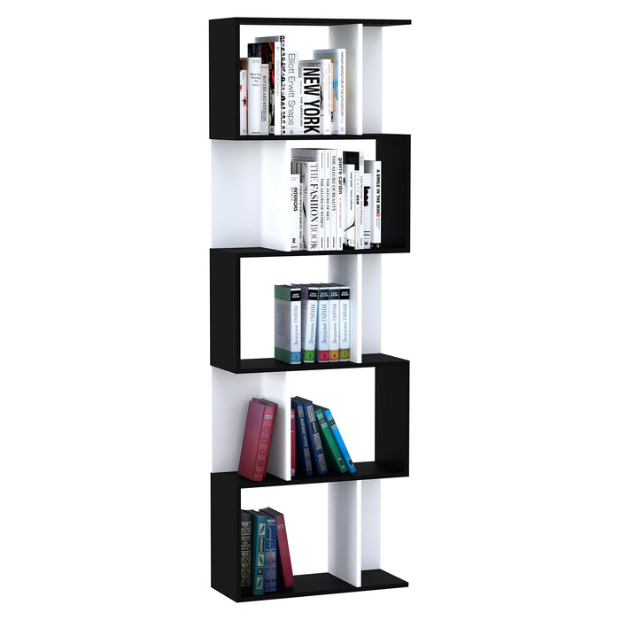 5-tier Bookcase Storage Display Shelving S Shape design Unit Divider Black