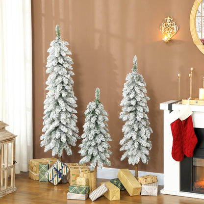 Set of 3 Flocked Christmas Tree, Pencil Downswept Xmas Tree