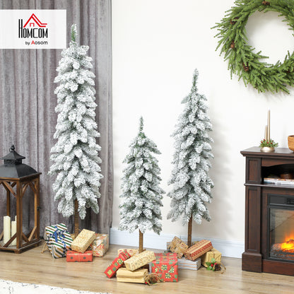 Set of 3 Flocked Christmas Tree, Pencil Downswept Xmas Tree