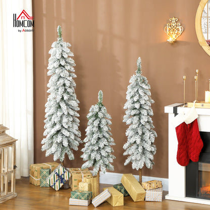 Set of 3 Flocked Christmas Tree, Pencil Downswept Xmas Tree