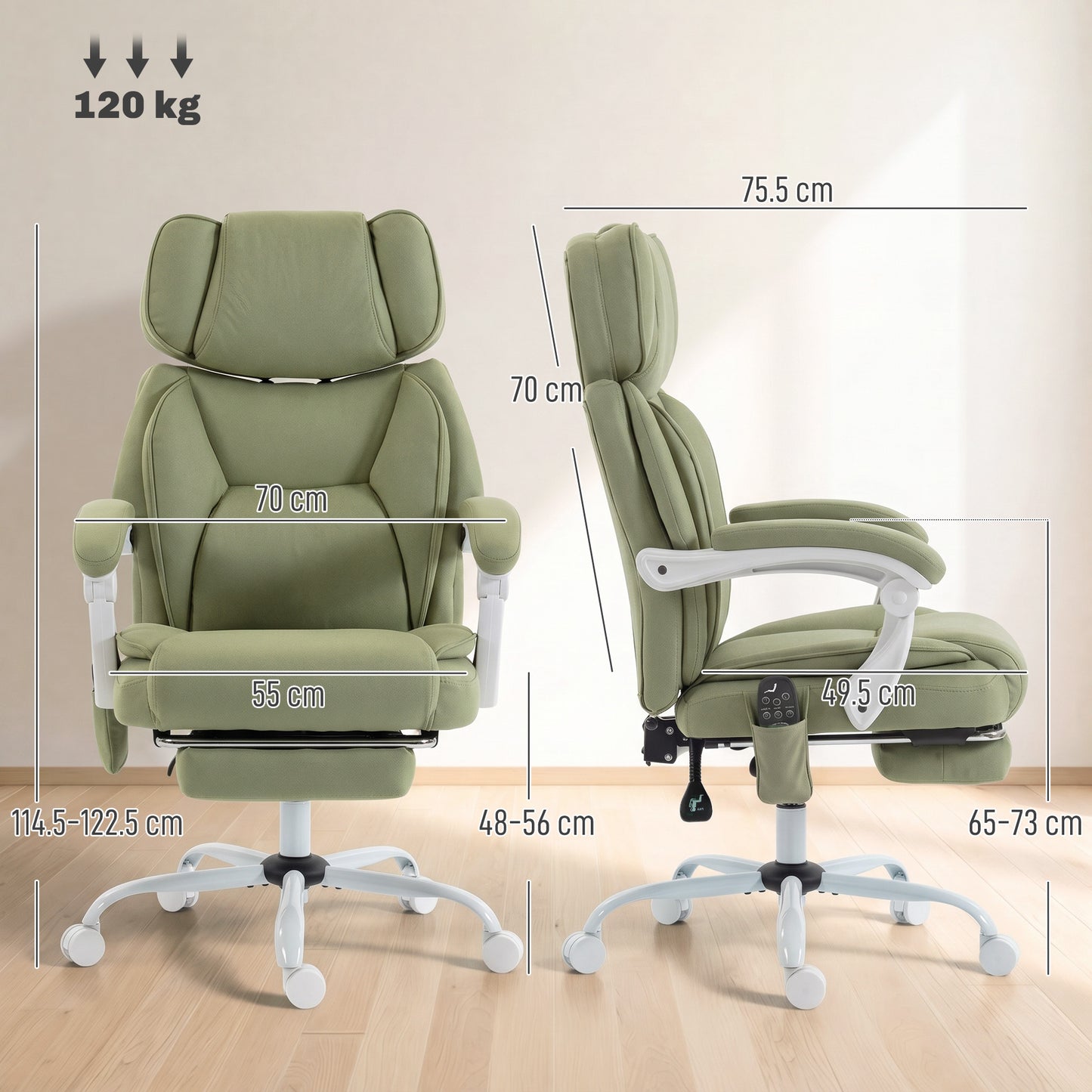 Vibration Massage Office Chair w/ Heat Reclining Function, Lime Green