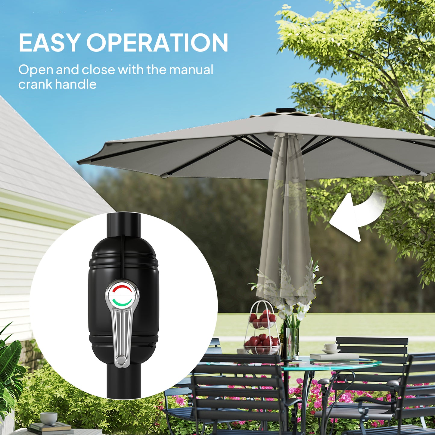 2.6 m Garden Parasol Umbrella with Light, Outdoor Patio Umbrella