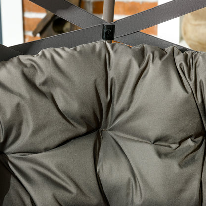 2 Seater Egg Chair Outdoor, Folding Weave Garden Furniture Chair with Cushion, Cup Pockets - Sand Brown