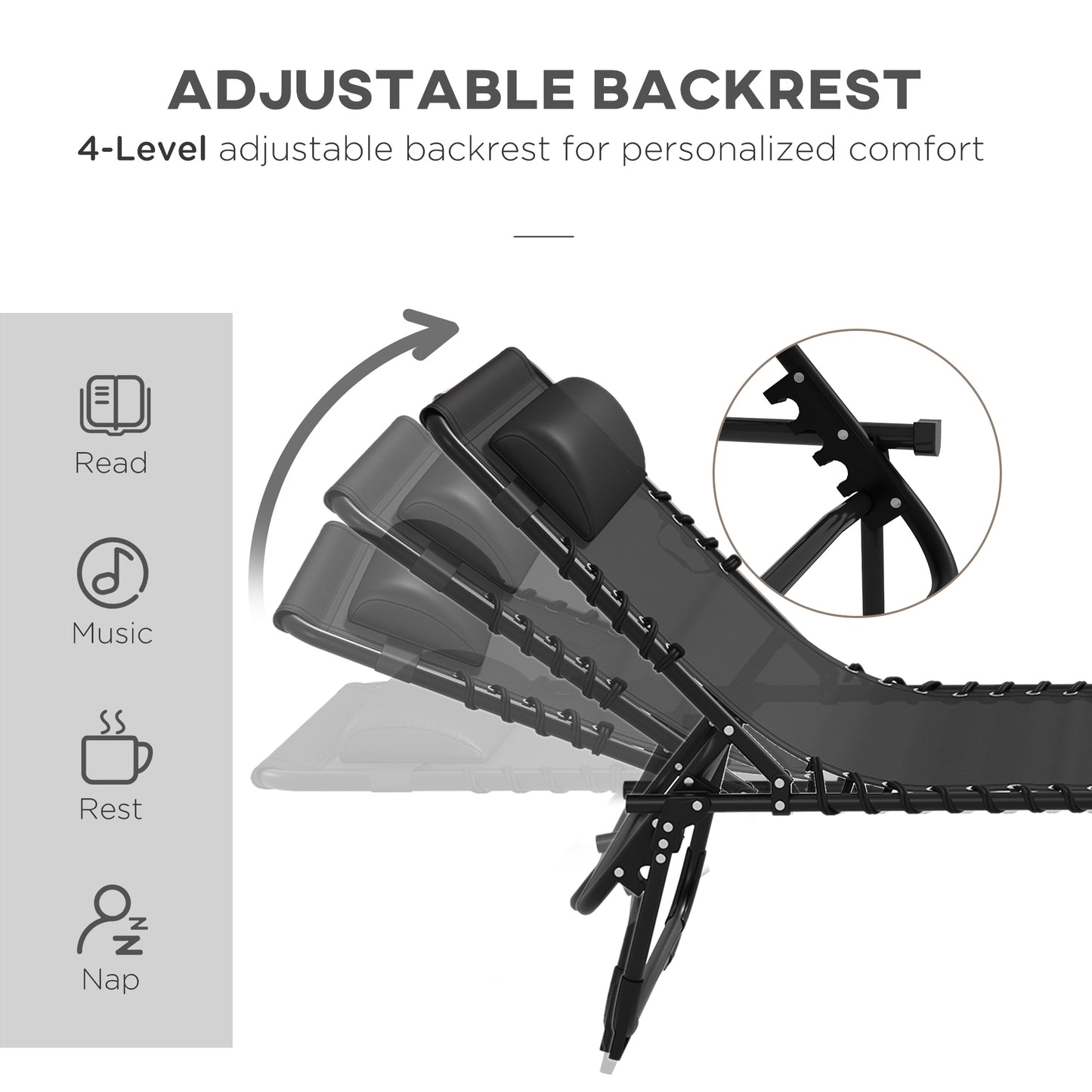 2 Pcs Folding Sun Lounger Beach Chaise Chair Garden Cot Camping Lounger with 4 Position Adjustable Black