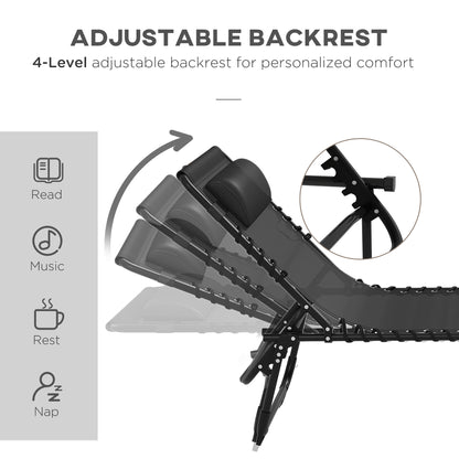 2 Pcs Folding Sun Lounger Beach Chaise Chair Garden Cot Camping Lounger with 4 Position Adjustable Black