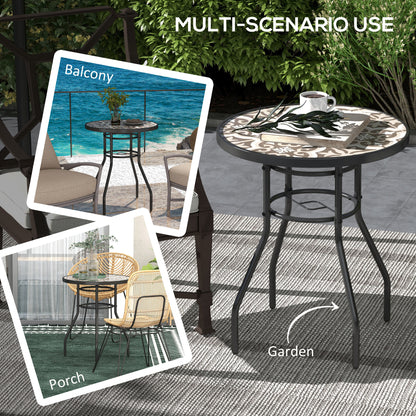 Garden Table with Glass Printed Design for Outdoor, Tan Brown