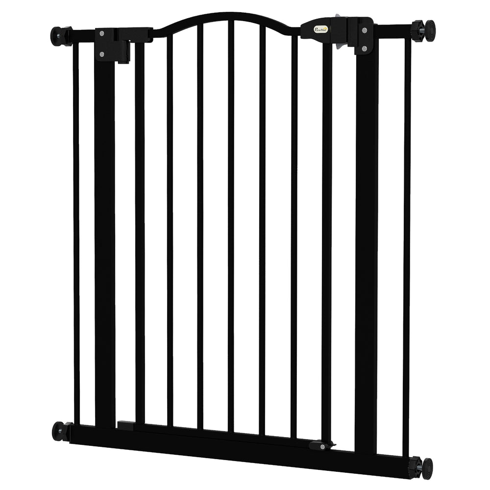 Metal 74-80cm Adjustable Pet Gate Safety Barrier w/ Auto-Close Door Black