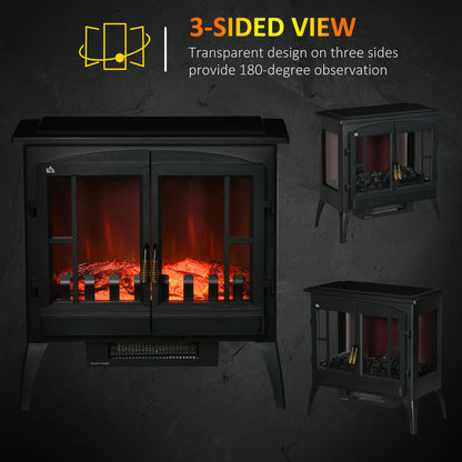 3-Sided Electric Fireplace Heater, Quiet Freestanding Fire Stove with LED Flame Effect, Level-less Temperature Control, Overheating Protection