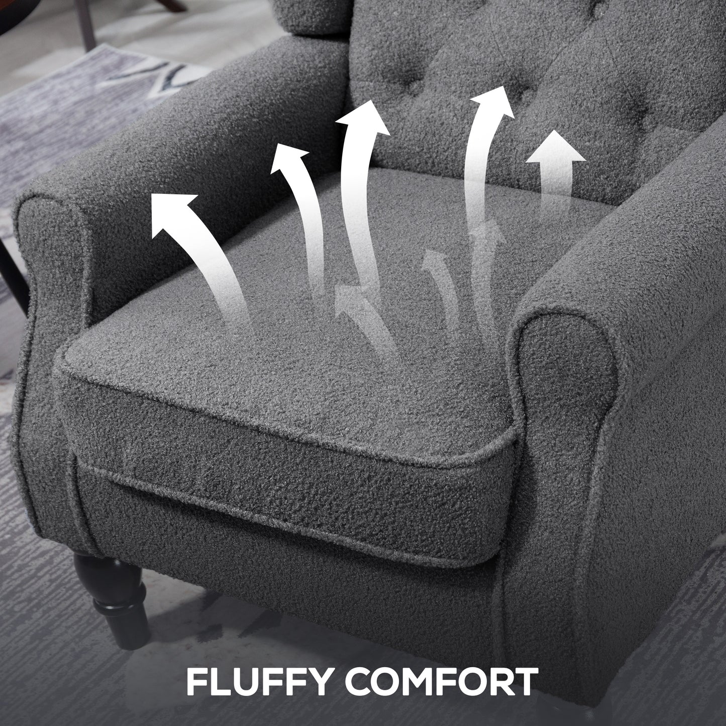 Accent Armchair Home Furniture Retro Tufted Club Fabric Charcoal Grey