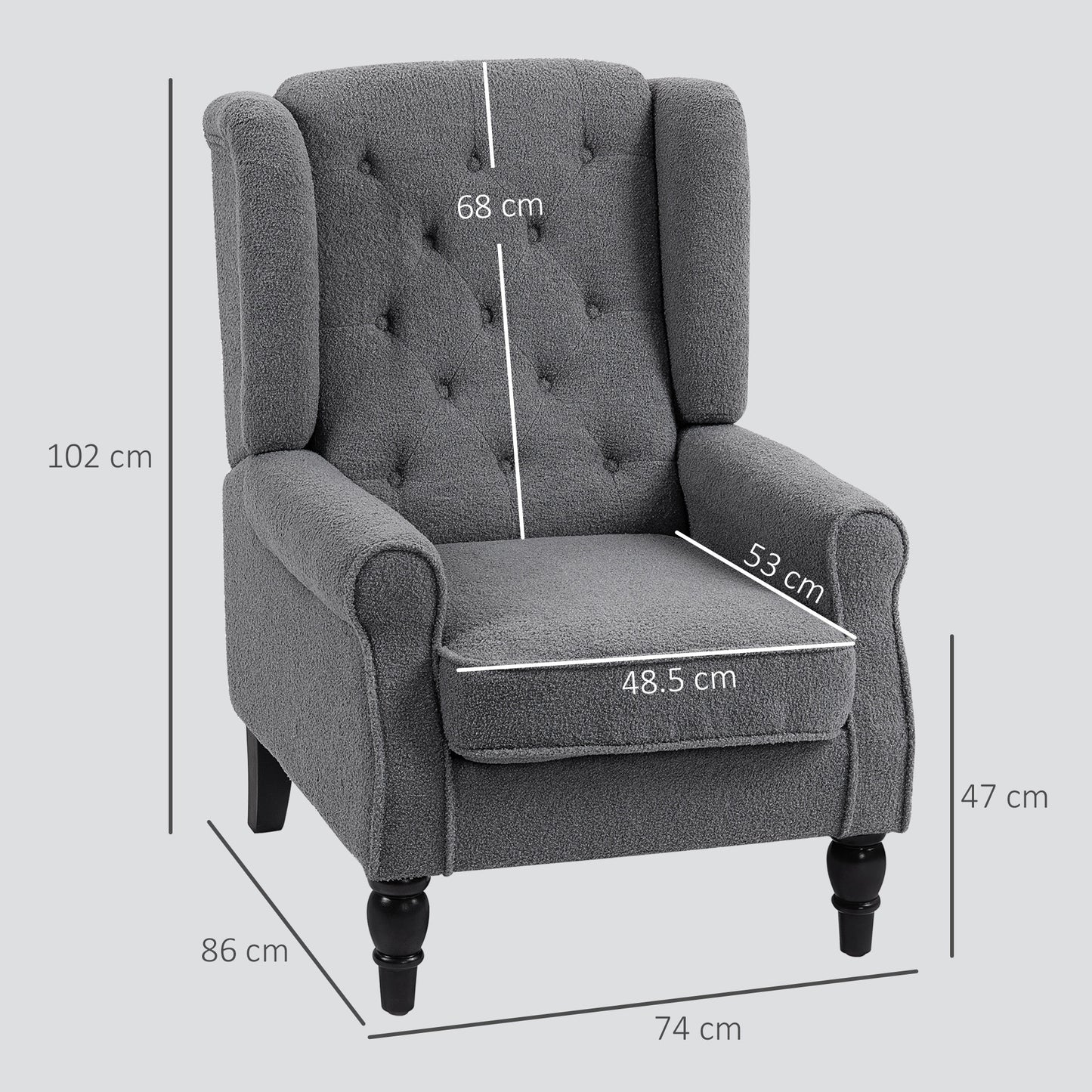 Accent Armchair Home Furniture Retro Tufted Club Fabric Charcoal Grey