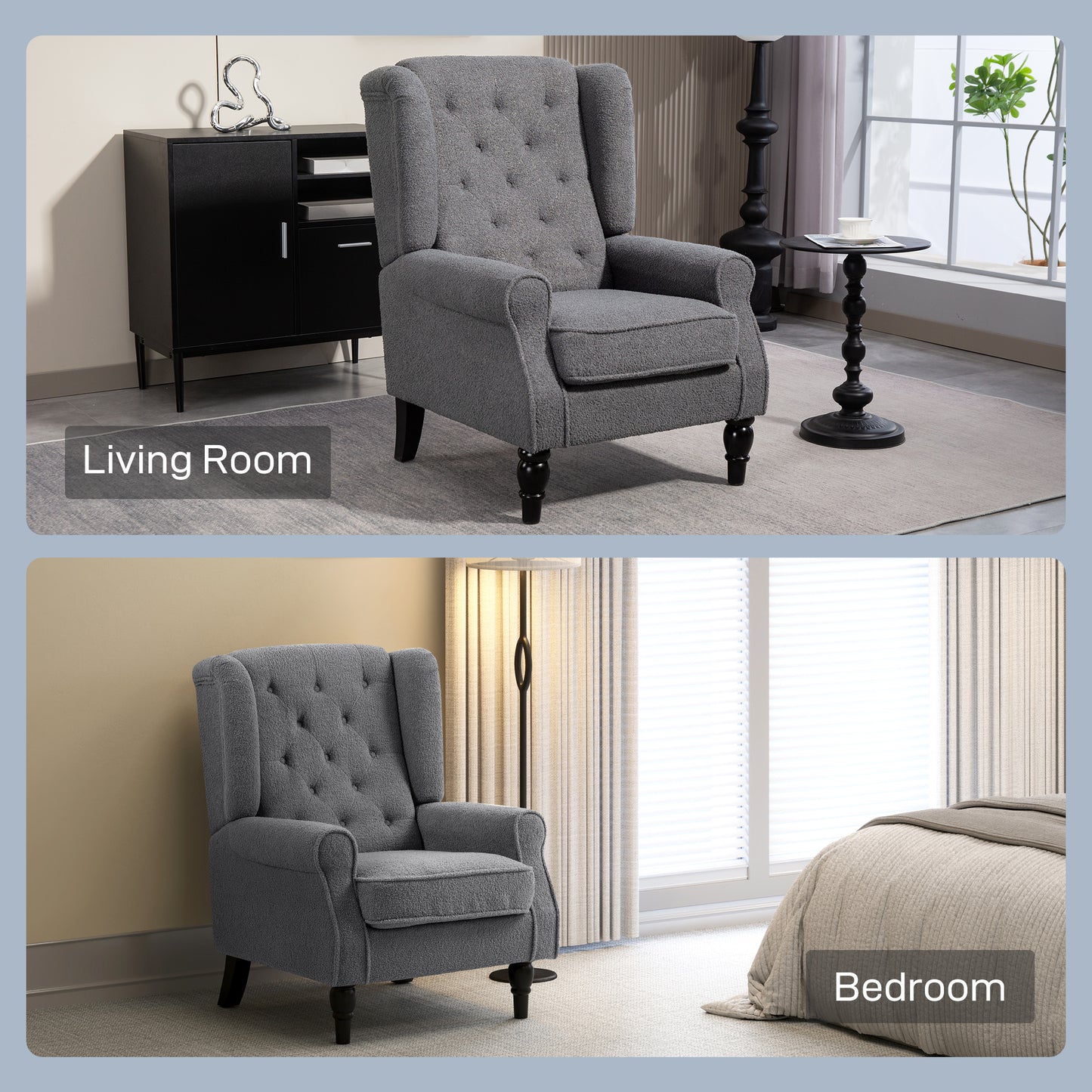 Accent Armchair Home Furniture Retro Tufted Club Fabric Charcoal Grey