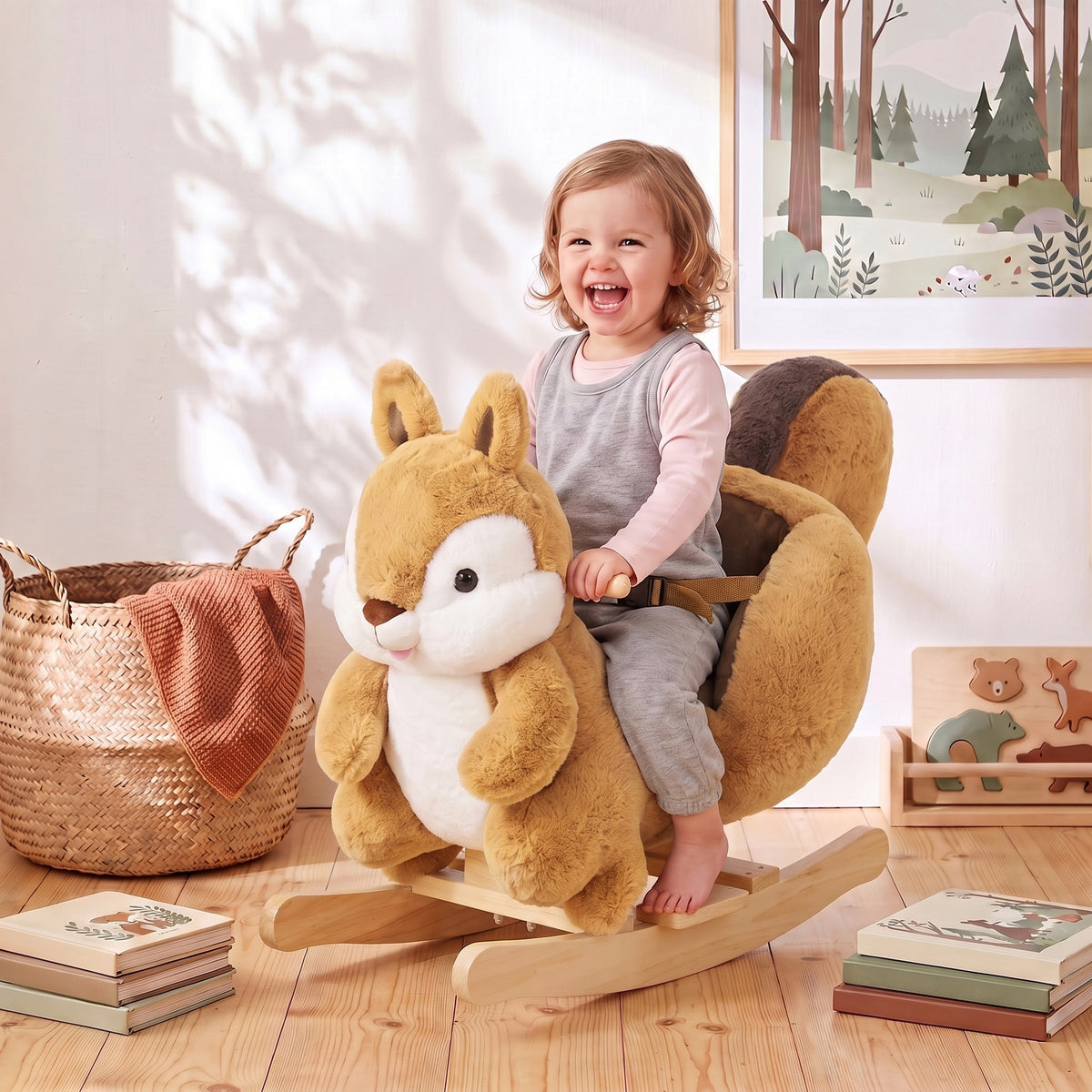 Plush Rocking Squirrel with Sounds and Safety Belt - Brown