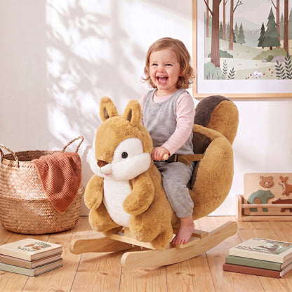 Plush Rocking Squirrel with Sounds and Safety Belt - Brown