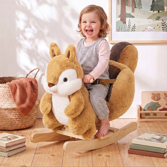 Plush Rocking Squirrel with Sounds and Safety Belt - Brown