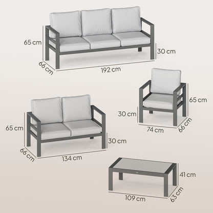 Aluminium Garden Furniture Sofa Set with Olefin Cushions, Dark Grey