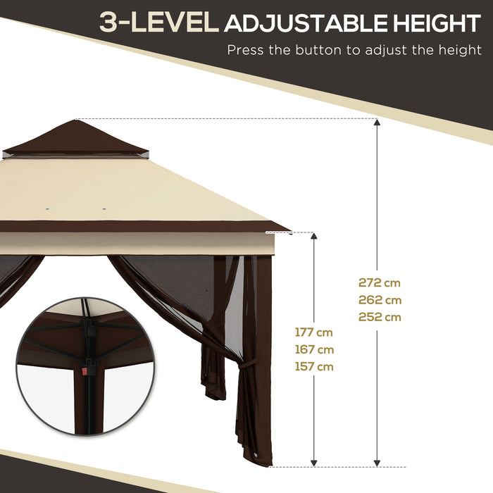 3 x 3(m) Pop Up Gazebo, Height Adjustable Instant Event Shelter with Netting and Carrying Bag, Beige