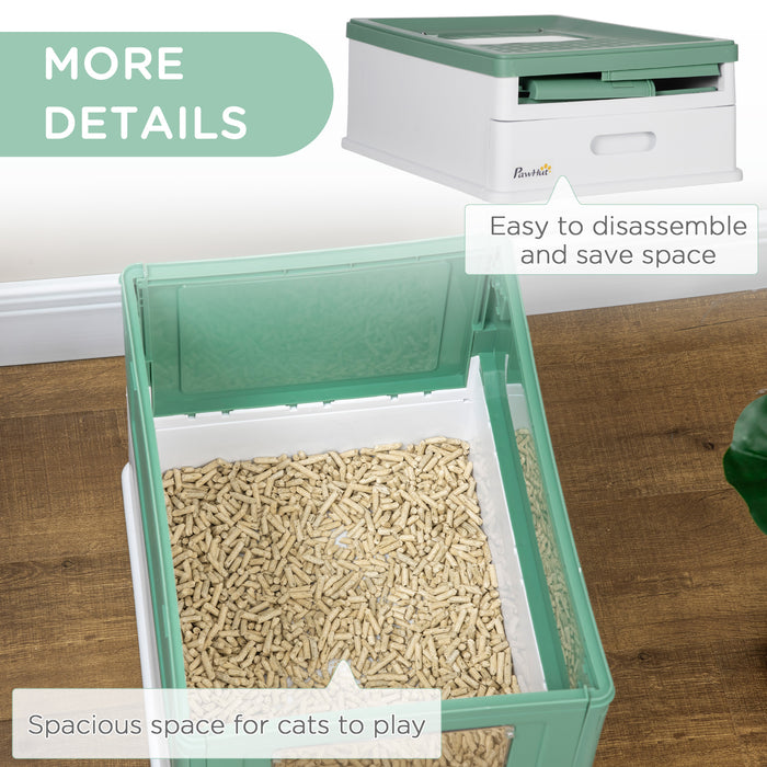 Hooded Cat Litter Box Scoop Included, Litter Tray with Front Entry Top Exit, Portable Pet Toilet with Large Space, 47.5 x 35.5 x 36.7 cm Green