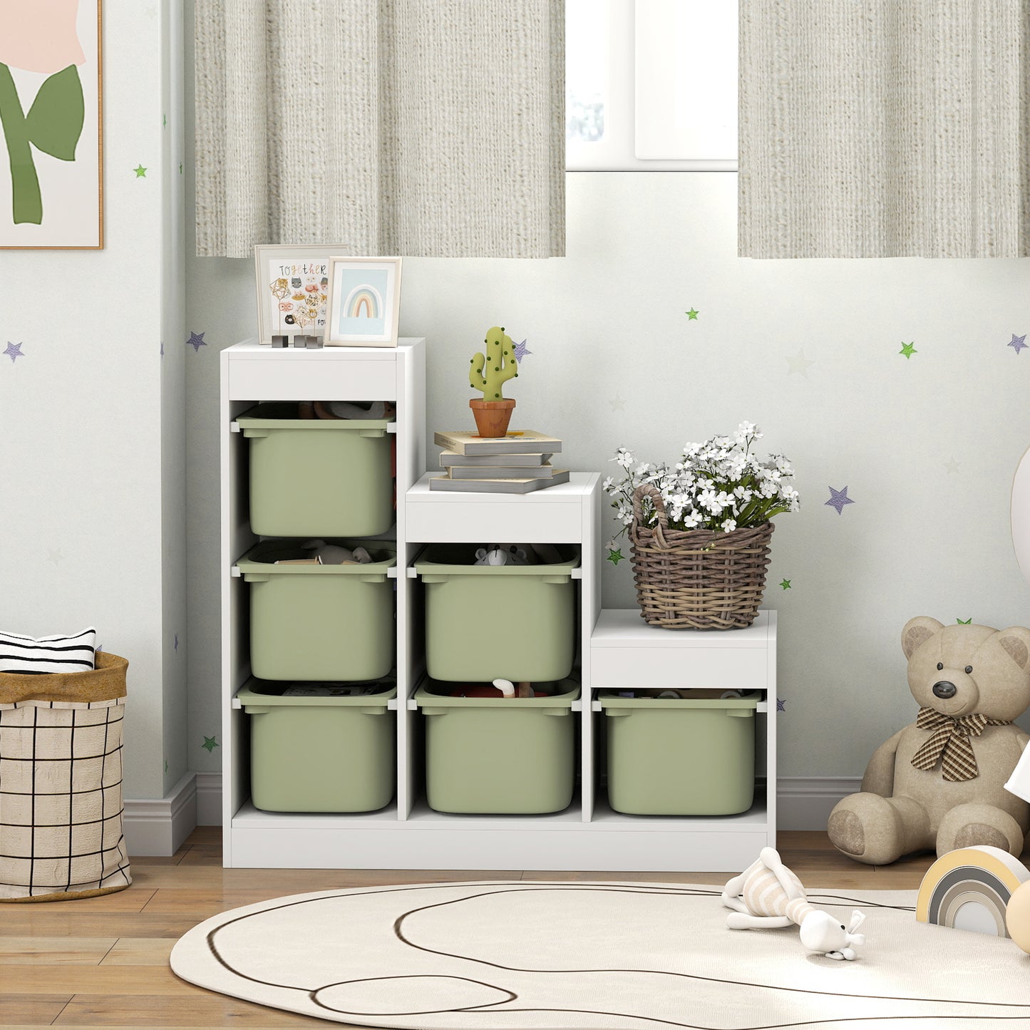 Kids Toy Storage Unit with Removable Bins, for 3-8 Years, Green