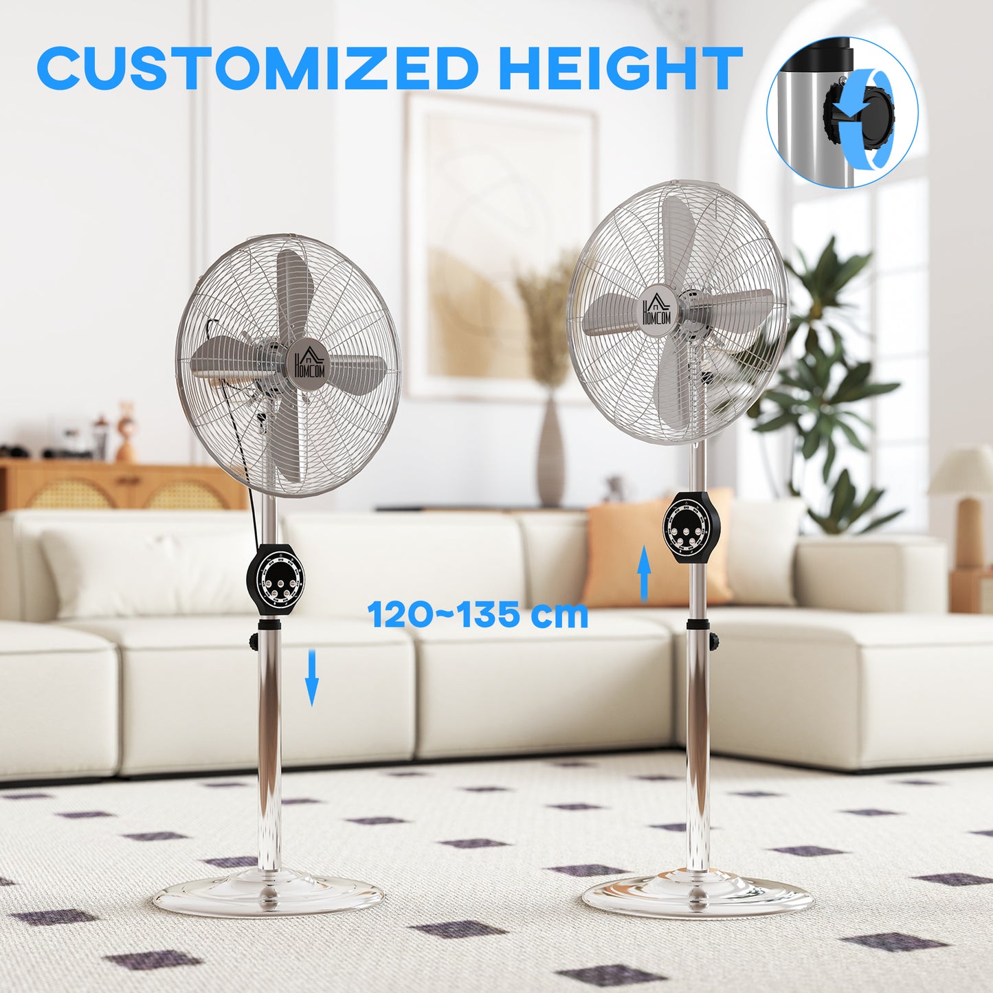 Metal Pedestal Fan with Oscillating, Adjustable Height, Timer