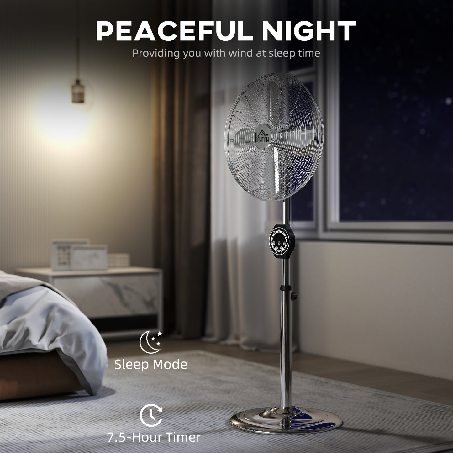 Metal Pedestal Fan with Oscillating, Adjustable Height, Timer