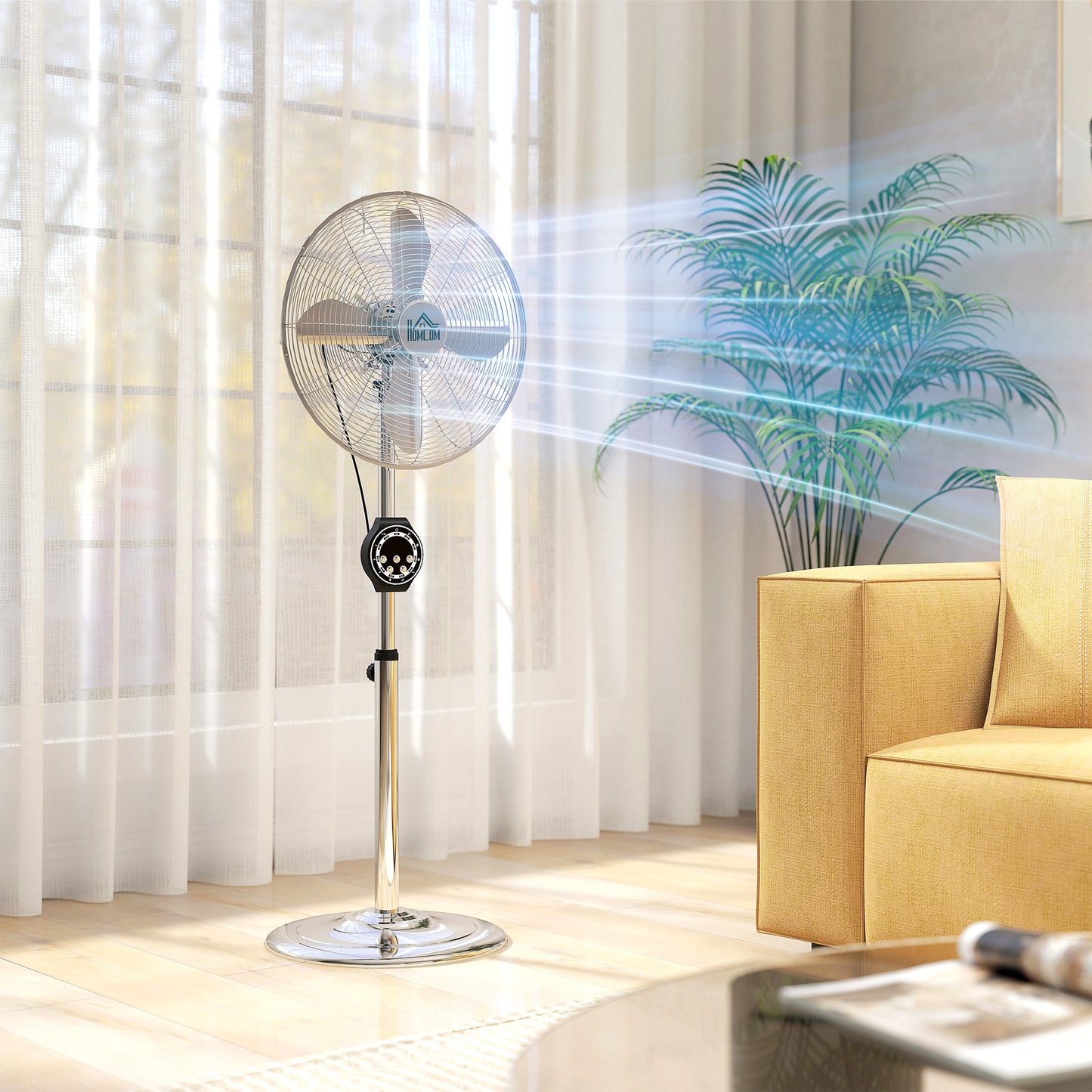 Metal Pedestal Fan with Oscillating, Adjustable Height, Timer