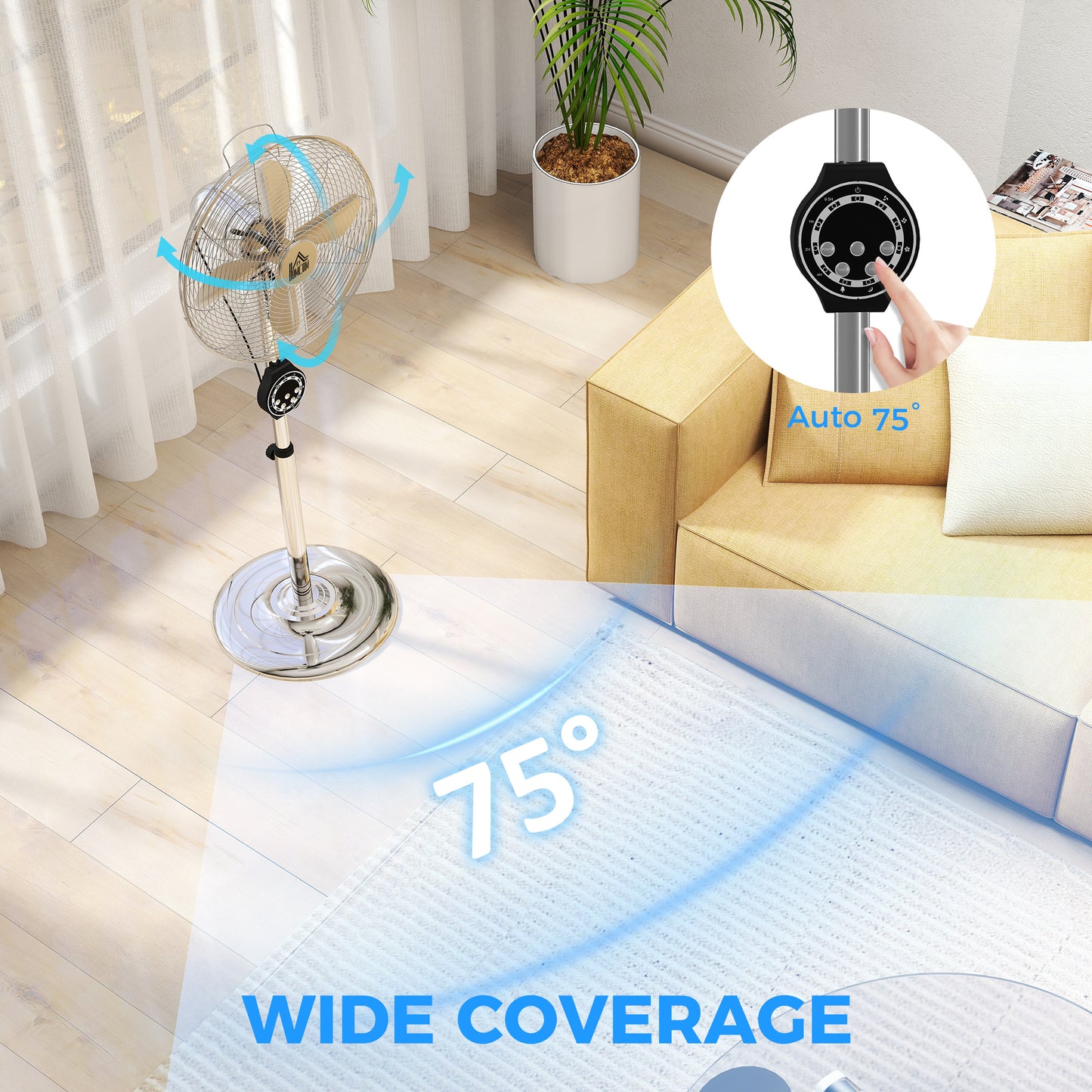 Metal Pedestal Fan with Oscillating, Adjustable Height, Timer