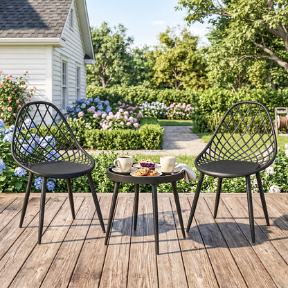 3-Piece Outdoor Bistro Set with 2 Chairs and Round Table, Weather-Resistant Metal Frame, Modern Patio Furniture for Garden, Balcony, Porch, Black