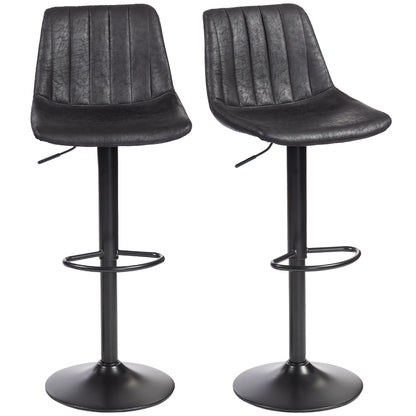 Bar Stools Set of 2 Adjustable Swivel Bar Chairs with Backrest Black
