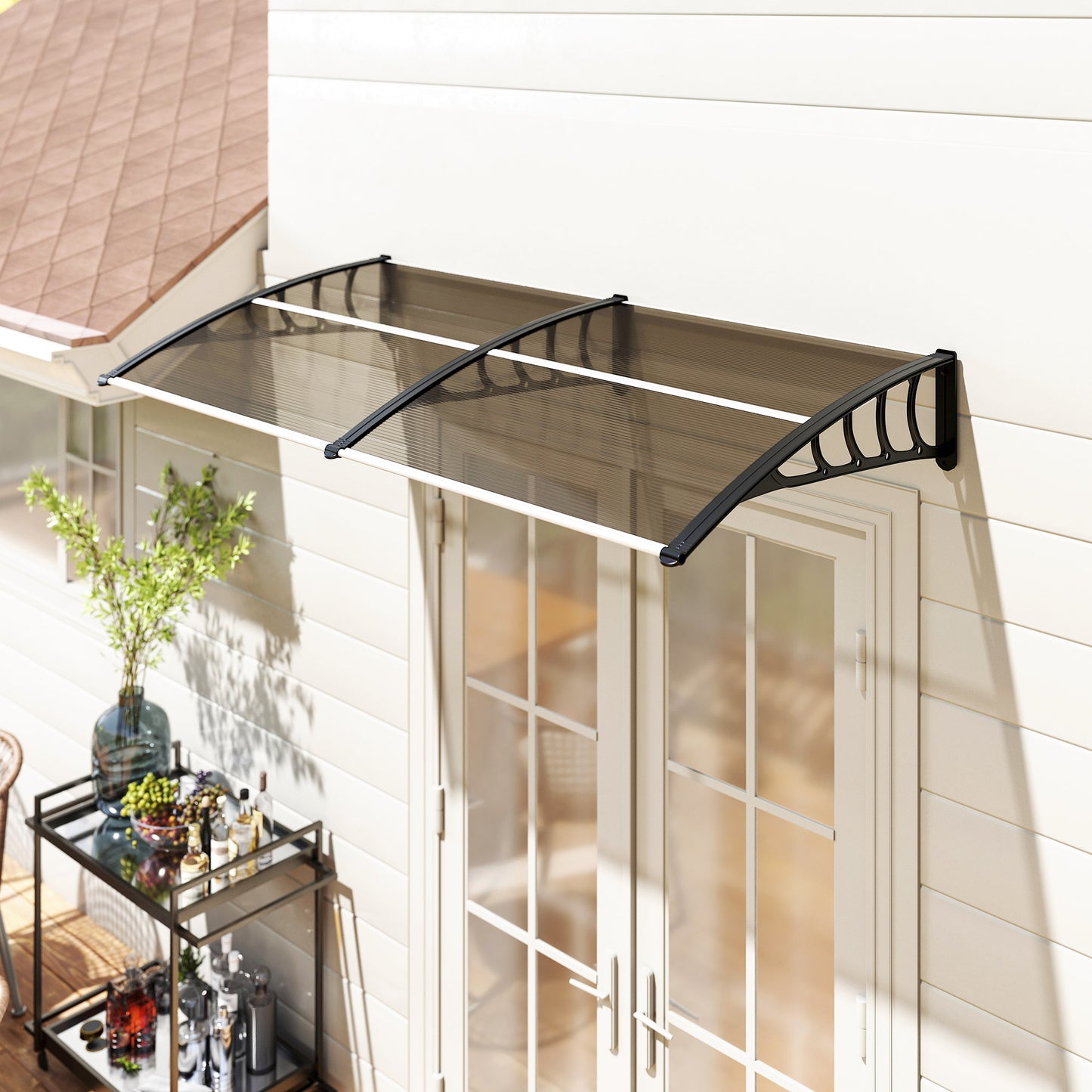 Door Canopy Outdoor Awning Rain Shelter for Window Porch, Brown