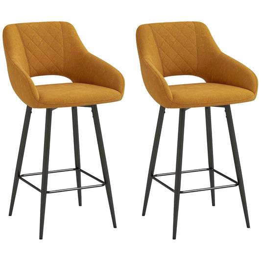 Bar Stools Set of 2, Velvet-Touch Fabric Counter Height Bar Chairs Brown