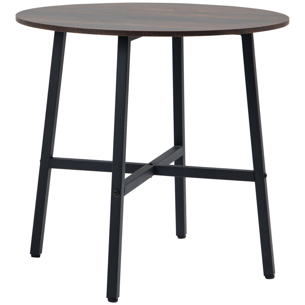 85cm Dining Room Table, Industrial Style Kitchen Table Round with Steel Legs, Rustic Brown