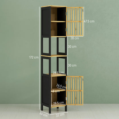 Tall Bathroom Cabinet Bamboo Bathroom Cupboard with Adjustable Shelves