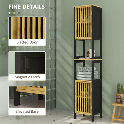 Tall Bathroom Cabinet Bamboo Bathroom Cupboard with Adjustable Shelves