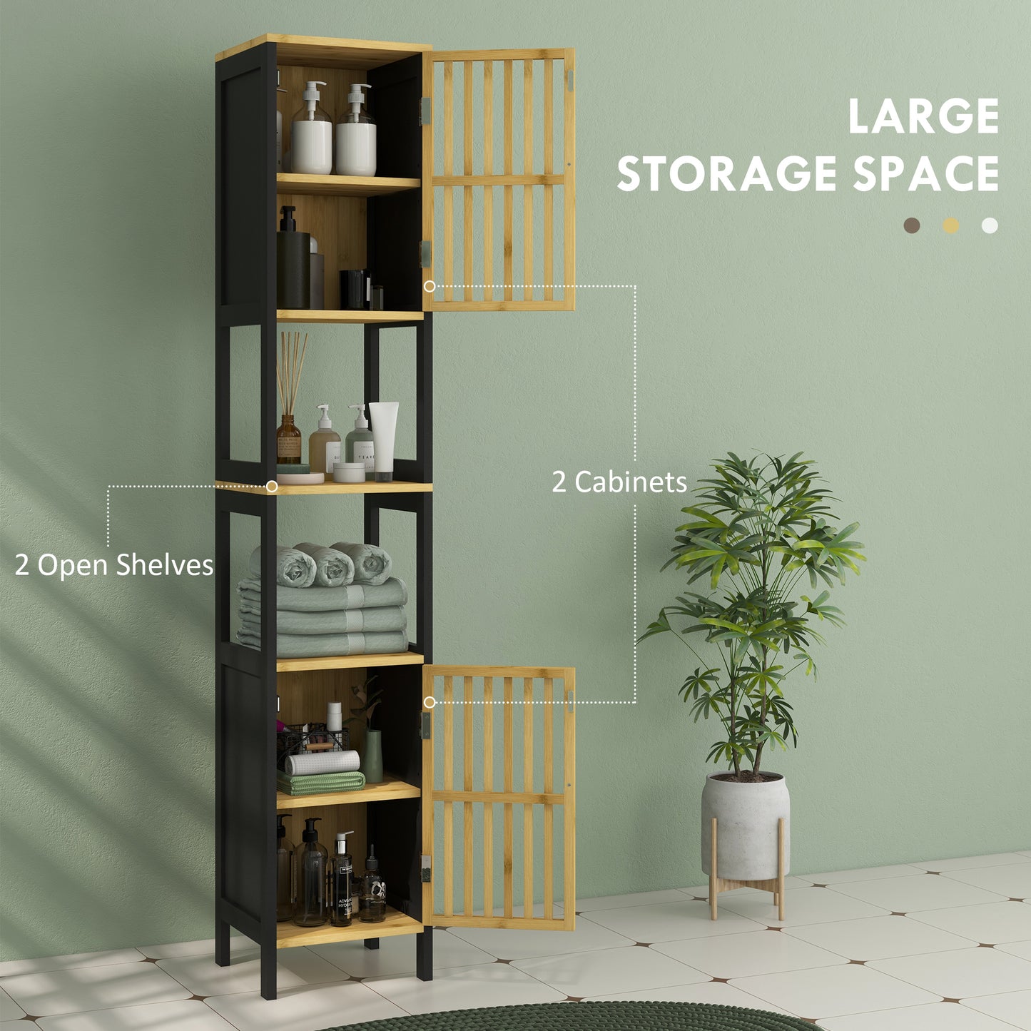 Tall Bathroom Cabinet Bamboo Bathroom Cupboard with Adjustable Shelves