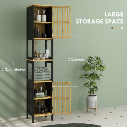Tall Bathroom Cabinet Bamboo Bathroom Cupboard with Adjustable Shelves