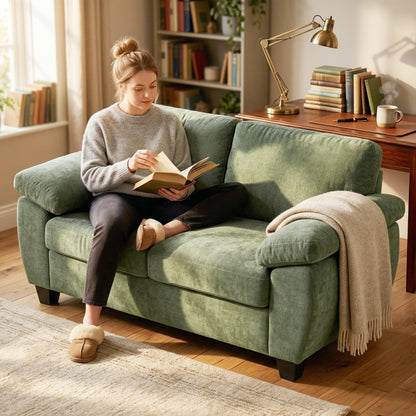 2 Seater Sofa, Chenille Small Sofa with Spring Cushions, Dark Green