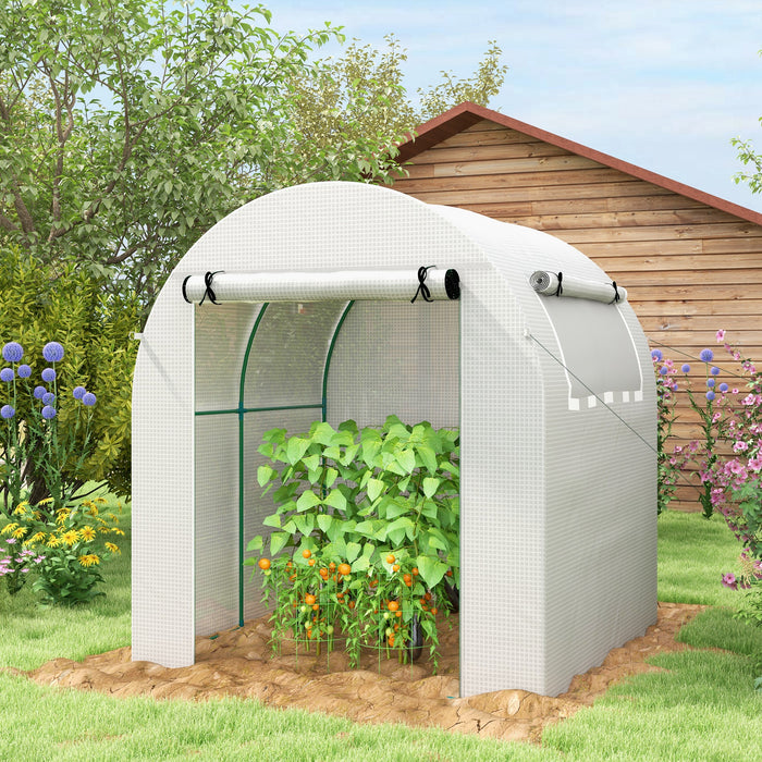 Walk in Polytunnel Greenhouse, Green House for Garden with Roll-up Window and Door, 1.8 x 1.8 x 2 m, White