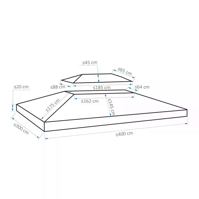 3x4m Gazebo Replacement Roof Canopy, 2 Tier Top UV Cover Garden Patio Awning Shelters, Deep Grey (TOP ONLY)