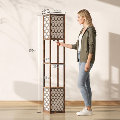 2-Light Modern Floor Lamp with Shelves for Bedroom, Rustic Brown