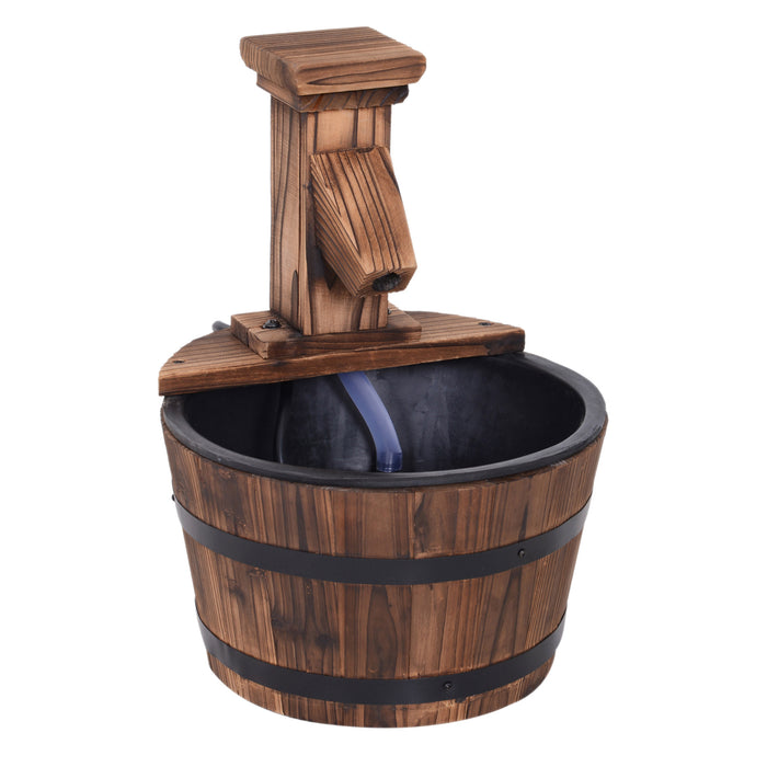 Wood Barrel Pump Patio Water Fountain Water Feature Electric Garden