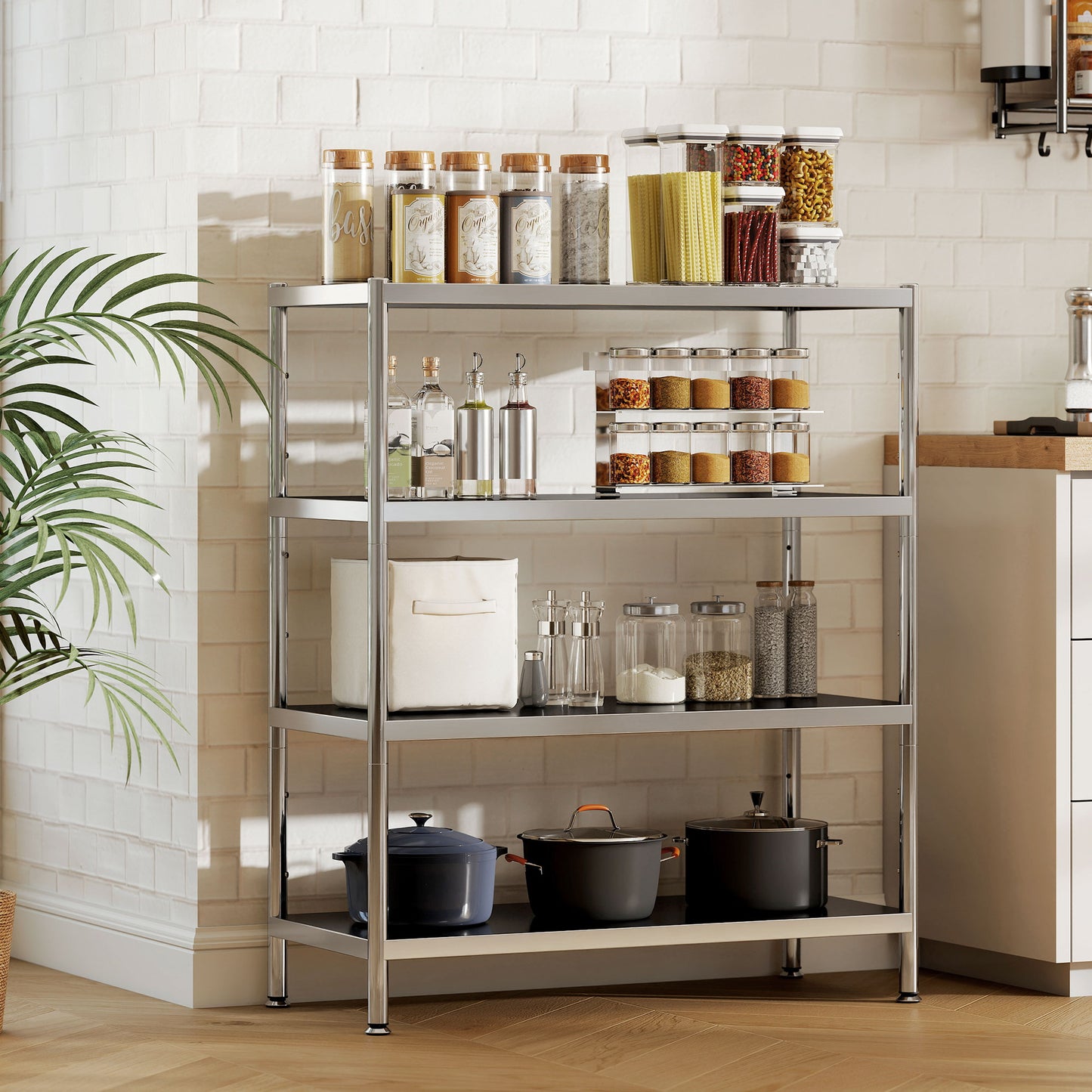 4-Tier Stainless Steel Bakers Rack, Microwave Stand for Small Spaces