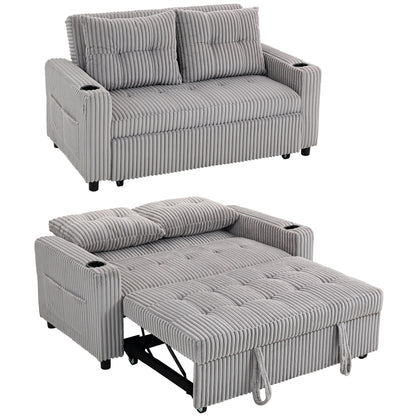 2 Seater Sofa Bed, Click Clack Pull Out Bed Settee, Light Grey