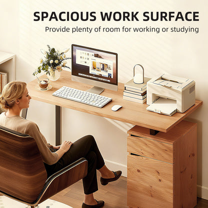 Computer Desk, Writing Table with Cabinet and Drawer, Natural