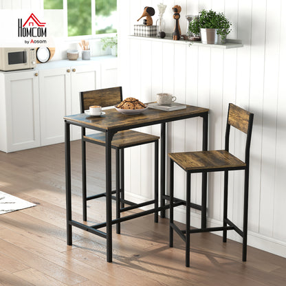 Bar Table and Stools Set, Kitchen Table and 2 Chairs with Backrest, Footrest