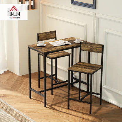 Bar Table and Stools Set, Kitchen Table and 2 Chairs with Backrest, Footrest