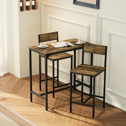 Bar Table and Stools Set, Kitchen Table and 2 Chairs with Backrest, Footrest