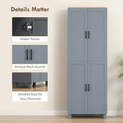 Modern Kitchen Cupboard Storage Cabinet with 6 Shelves, Grey