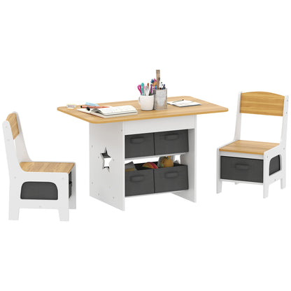 Kids Table and Chair Set with 6 Removable Drawers, Natural